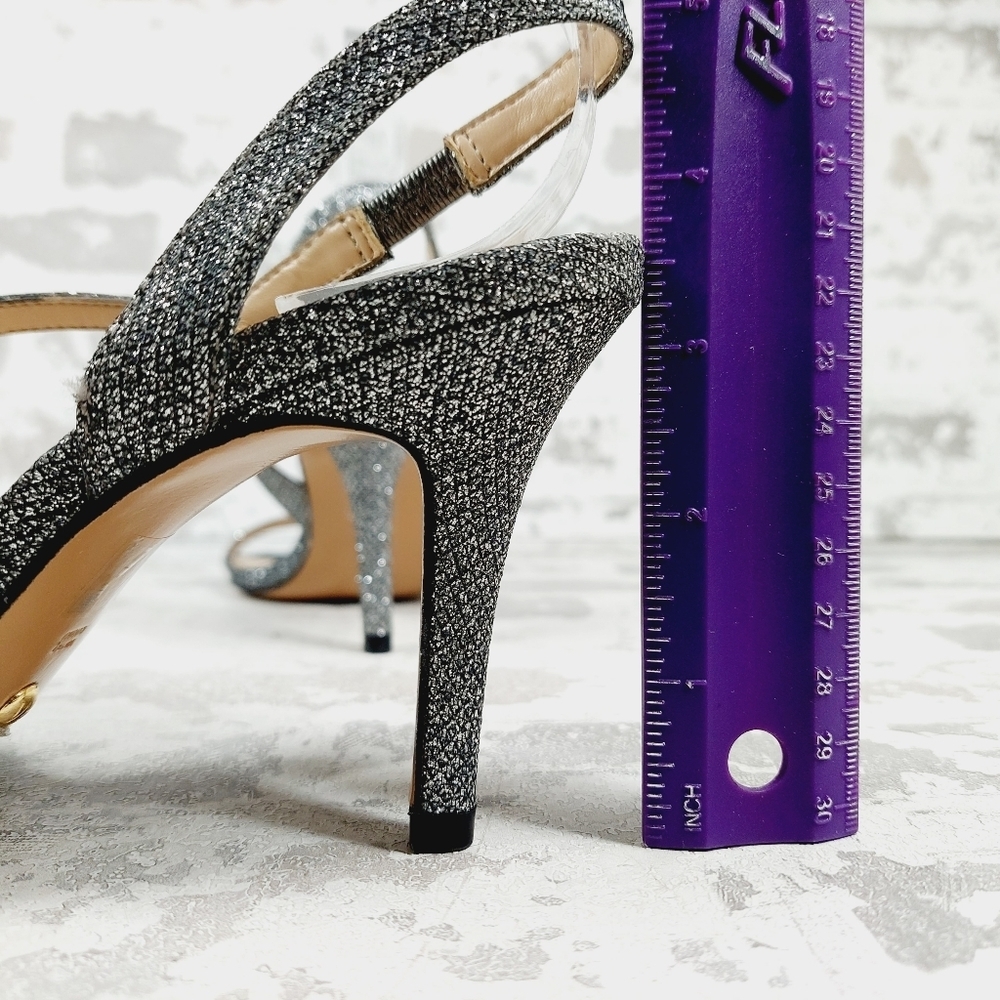 NEW Pelle Moda Rooni Silver Sparkle Mid Heel Slip On Sandals W554 - Picture 9 of 13